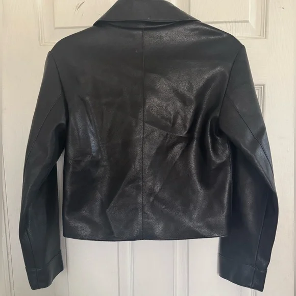 Mango Black Leather Jacket Size XS - Picture 7 of 8